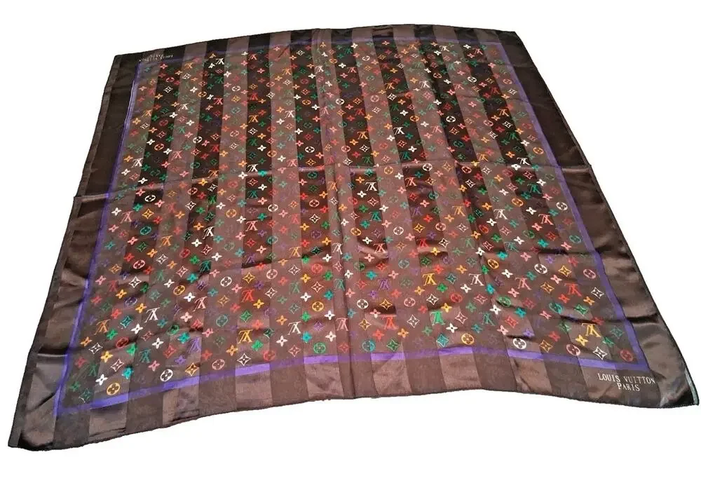 Louis Vuitton Multicolor Monogram Oversized Silk Scarf 38x39 Brown Purple LV